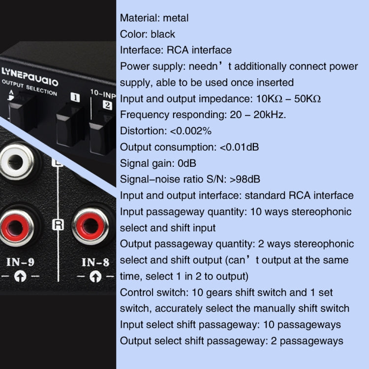 مفتاح RCA ثنائي الاتجاه B059 10 دخل 2 خرج / 2 دخل 10 خرج لاختيار تردد إشارة الصوت، مكبر صوت، B059