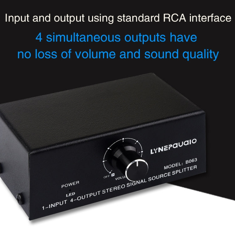 جهاز توزيع إشارة صوت 1 دخل 4 خرج بدون استهلاك، واجهة RCA، 1 دخل 4 خرج واجهة RCA