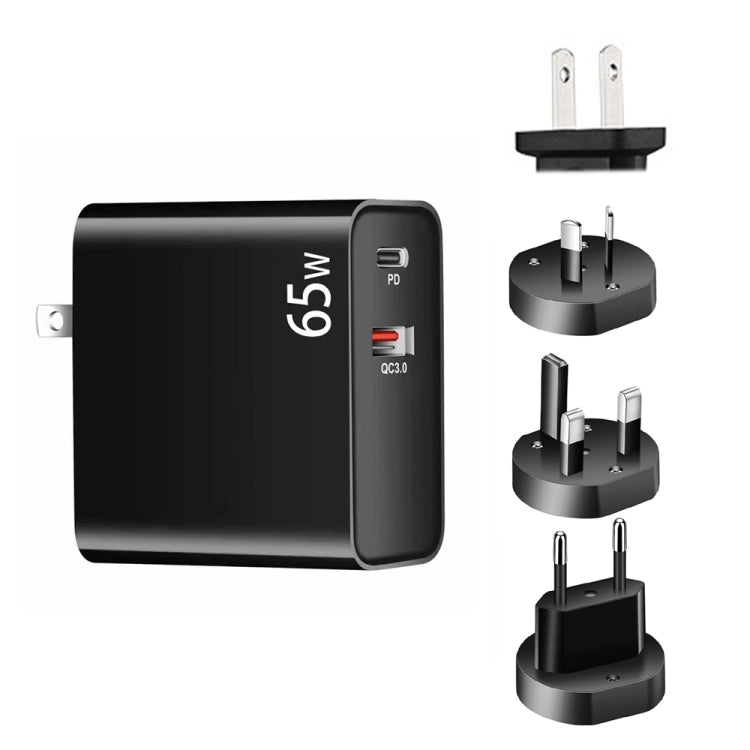 محول شحن لابتوب PD-65W USB-C / Type-C + QC3.0 USB، قابس أسترالي / قابس أمريكي / قابس أوروبي / قابس بريطاني، قابس أسترالي / قابس أمريكي / قابس أوروبي / قابس بريطاني