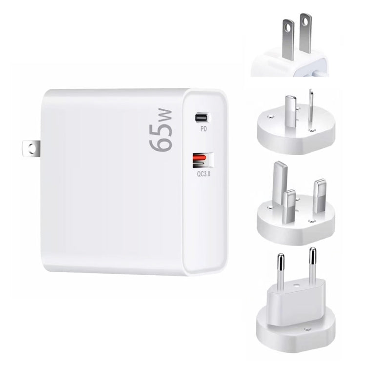 محول شحن لابتوب PD-65W USB-C / Type-C + QC3.0 USB، قابس أسترالي / قابس أمريكي / قابس أوروبي / قابس بريطاني، قابس أسترالي / قابس أمريكي / قابس أوروبي / قابس بريطاني
