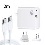 محول شحن لابتوب PD-65W USB-C / Type-C + QC3.0 USB + مجموعة كابل بيانات USB-C / Type-C إلى USB-C / Type-C بطول 2 متر، قابس أوروبي / قابس أمريكي، كابل USB-C / Type-C، قابس أوروبي / قابس أمريكي