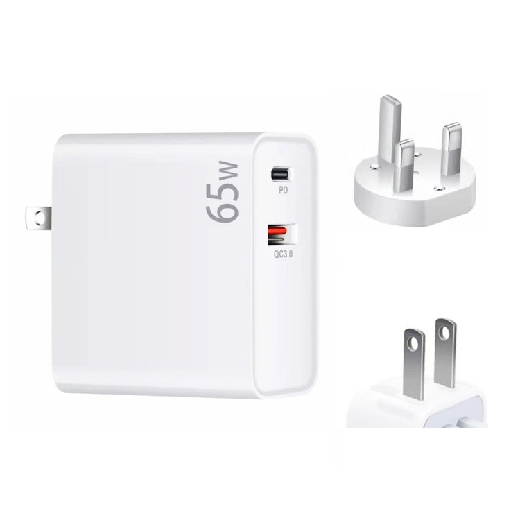 محول شحن لابتوب PD-65W USB-C / Type-C + QC3.0 USB، قابس بريطاني / قابس أمريكي، قابس بريطاني / قابس أمريكي