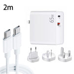 محول شحن لابتوب PD-65W USB-C / Type-C + QC3.0 USB + مجموعة كابل بيانات USB-C / Type-C إلى USB-C / Type-C بطول 2 متر، قابس أوروبي / أسترالي / أمريكي / بريطاني، كابل USB-C / Type-C، قابس أوروبي / أسترالي / أمريكي / بريطاني