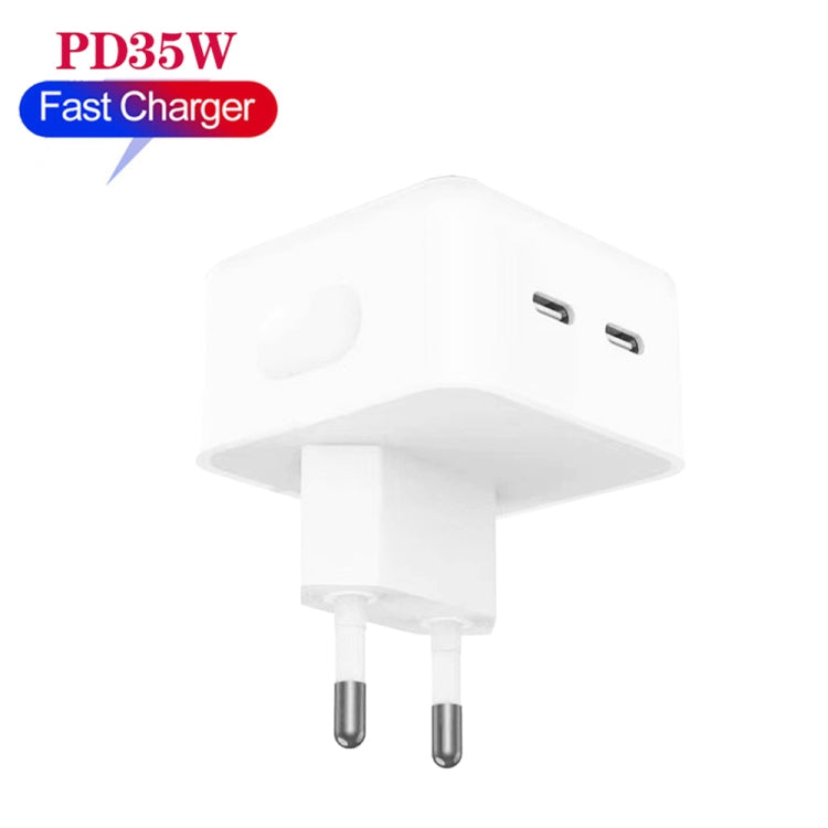 شاحن PD بقوة 35 واط بمنفذي USB-C / Type-C لسلسلة iPhone / iPad، قابس أوروبي، قابس أوروبي