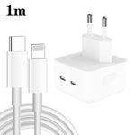 شاحن PD بقوة 35 واط بمنفذي USB-C / Type-C مع كابل بيانات Type-C إلى 8 سنون، قابس أوروبي، قابس أوروبي + كابل 8 سنون بطول 1 متر