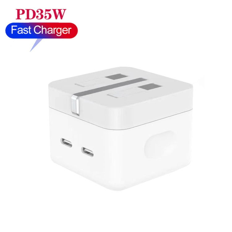 شاحن PD بقوة 35 واط بمنفذي USB-C / Type-C لسلسلة iPhone / iPad، قابس بريطاني، قابس بريطاني