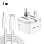 شاحن PD 35 واط بمنافذ USB-C / Type-C مزدوجة مع كابل بيانات Type-C إلى 8 بن، قابس المملكة المتحدة، قابس المملكة المتحدة + كابل 8 بن بطول 1 متر، قابس المملكة المتحدة + كابل 8 بن بطول 1.5 متر، قابس المملكة المتحدة + كابل 8 بن بطول 2 متر
