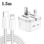 شاحن PD 35 واط بمنافذ USB-C / Type-C مزدوجة مع كابل بيانات Type-C إلى 8 بن، قابس المملكة المتحدة، قابس المملكة المتحدة + كابل 8 بن بطول 1 متر، قابس المملكة المتحدة + كابل 8 بن بطول 1.5 متر، قابس المملكة المتحدة + كابل 8 بن بطول 2 متر