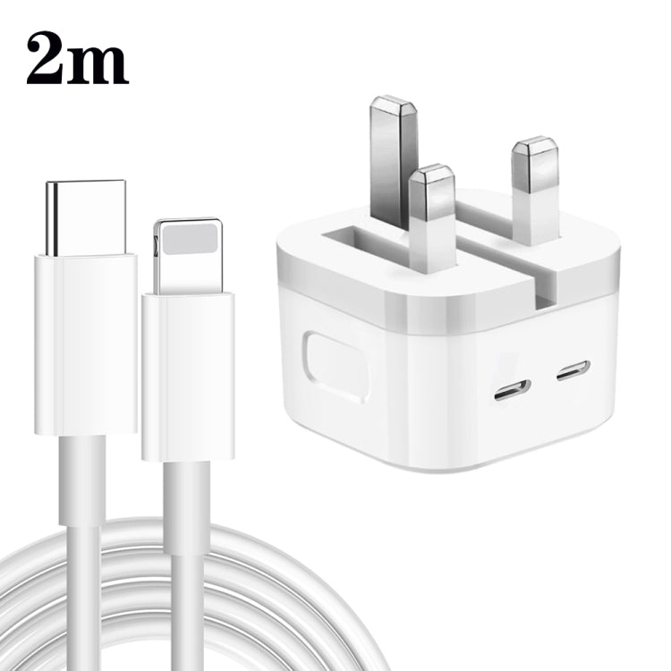 شاحن PD 35 واط بمنافذ USB-C / Type-C مزدوجة مع كابل بيانات Type-C إلى 8 بن، قابس المملكة المتحدة، قابس المملكة المتحدة + كابل 8 بن بطول 1 متر، قابس المملكة المتحدة + كابل 8 بن بطول 1.5 متر، قابس المملكة المتحدة + كابل 8 بن بطول 2 متر