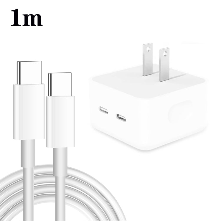 شاحن PD 35W بمنافذ USB-C / Type-C مزدوجة مع كابل بيانات Type-C إلى Type-C، قابس US، قابس US + كابل Type-C مزدوج بطول 1 متر، قابس US + كابل Type-C مزدوج بطول 2 متر