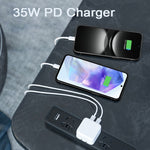 شاحن PD 35W بمنافذ USB-C / Type-C مزدوجة مع كابل بيانات Type-C إلى Type-C، قابس EU، قابس EU + كابل Type-C مزدوج بطول 1 متر، قابس EU + كابل Type-C مزدوج بطول 2 متر