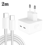 شاحن PD 35W بمنافذ USB-C / Type-C مزدوجة مع كابل بيانات Type-C إلى Type-C، قابس EU، قابس EU + كابل Type-C مزدوج بطول 1 متر، قابس EU + كابل Type-C مزدوج بطول 2 متر