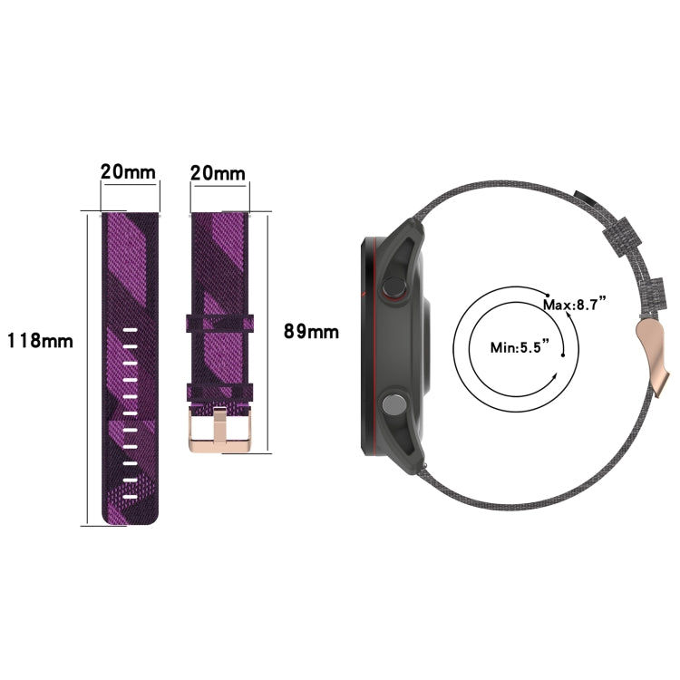 20mm Nylon Woven Watch Band, For Garmin Garminmove Style, For Garmin Vivomove, For Garmin Vivomove HR Sport, For Garmin Vivoactive 3, For Garmin Vivoactive3 Music, For Garmin Forerunner 245