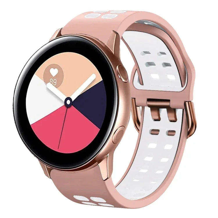 سوار ساعة سيليكون قابل للتنفس بلونين مقاس 20مم، لساعات Samsung Galaxy Watch 4 Classic مقاس 42مم، ولـ Galaxy Watch Active 2