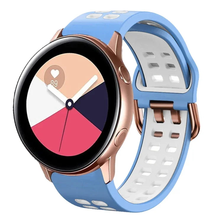 سوار ساعة سيليكون قابل للتنفس بلونين مقاس 20مم، لساعات Samsung Galaxy Watch 4 Classic مقاس 42مم، ولـ Galaxy Watch Active 2