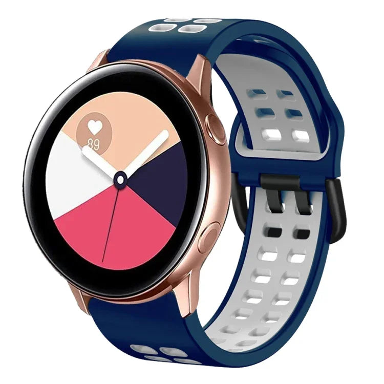 سوار ساعة سيليكون قابل للتنفس بلونين مقاس 20مم، لساعات Samsung Galaxy Watch 4 Classic مقاس 42مم، ولـ Galaxy Watch Active 2