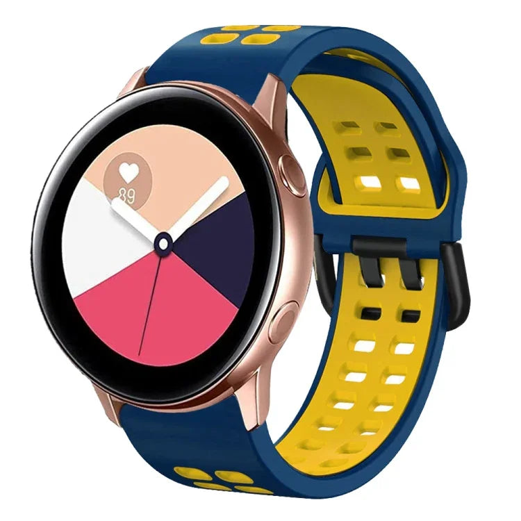 سوار ساعة سيليكون قابل للتنفس بلونين مقاس 20مم، لساعات Samsung Galaxy Watch 4 Classic مقاس 42مم، ولـ Galaxy Watch Active 2