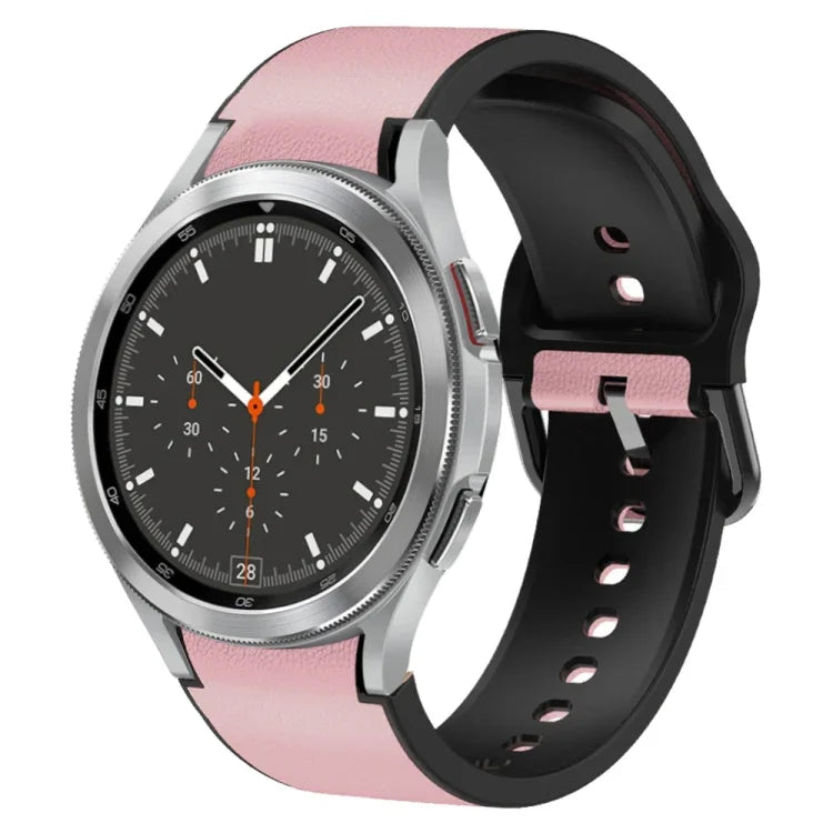حزام ساعة من الجلد اللاصق بالسيليكون بعرض 20 مم، لساعات Samsung Galaxy Watch 4 Classic بحجم 46 مم، لساعات Samsung Galaxy Watch 4 Classic بحجم 42 مم، لساعات Samsung Galaxy Watch Active 2