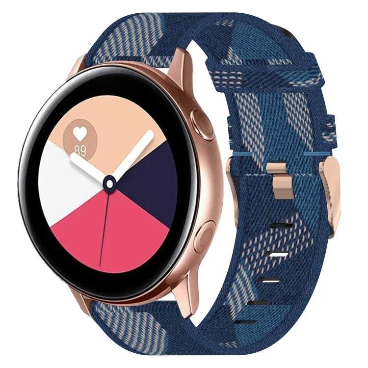 حزام ساعة من النايلون المنسوج بعرض 20 مم، لساعات Samsung Galaxy Watch4 Classic بحجم 42 مم، ولـ Samsung Galaxy Watch Active 2