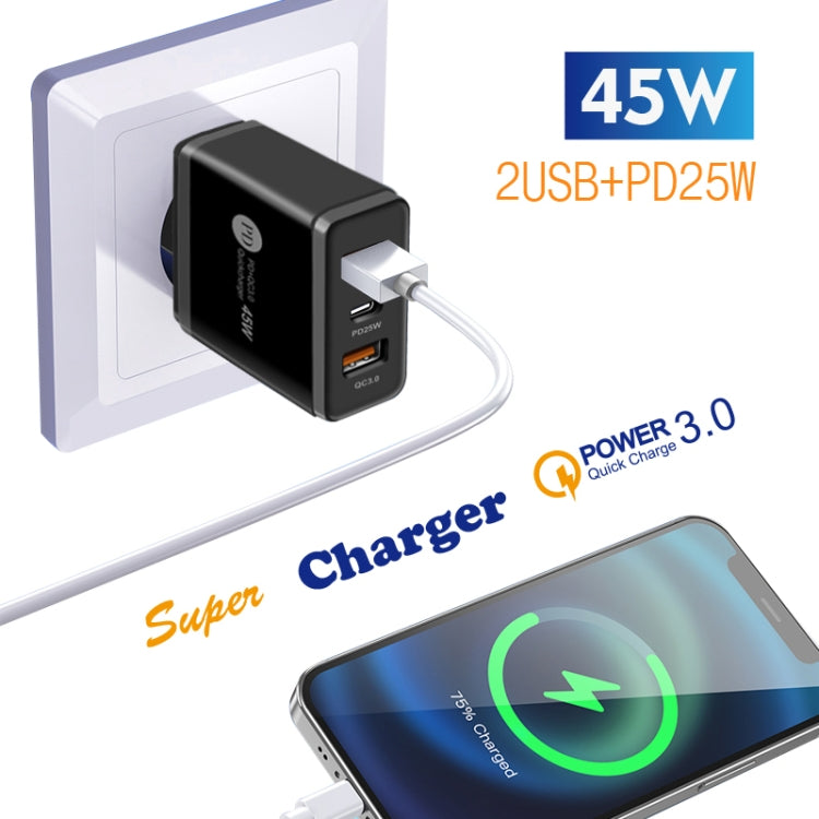 45W PD3.0 + 2 x QC3.0 USB Multi Port Quick Charger, US Plug, US Plug