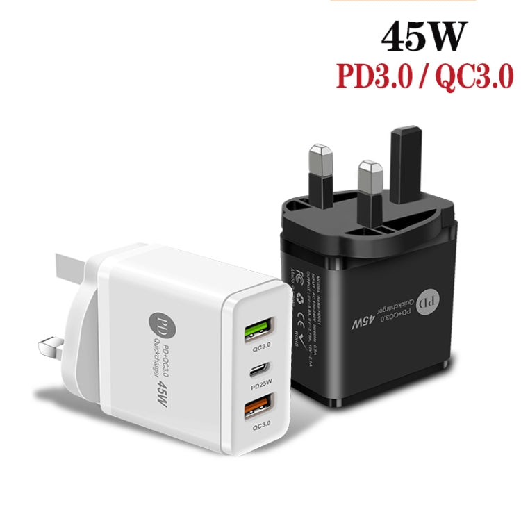 شاحن سريع متعدد المنافذ USB بقوة 45 واط PD3.0 + 2 × QC3.0، قابس المملكة المتحدة، قابس المملكة المتحدة