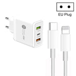 شاحن متعدد المنافذ USB بقوة 45 واط PD3.0 + 2 × QC3.0 مع كابل Type-C إلى 8 سنون، قابس الاتحاد الأوروبي، قابس الاتحاد الأوروبي + كابل Type-C إلى 8 سنون
