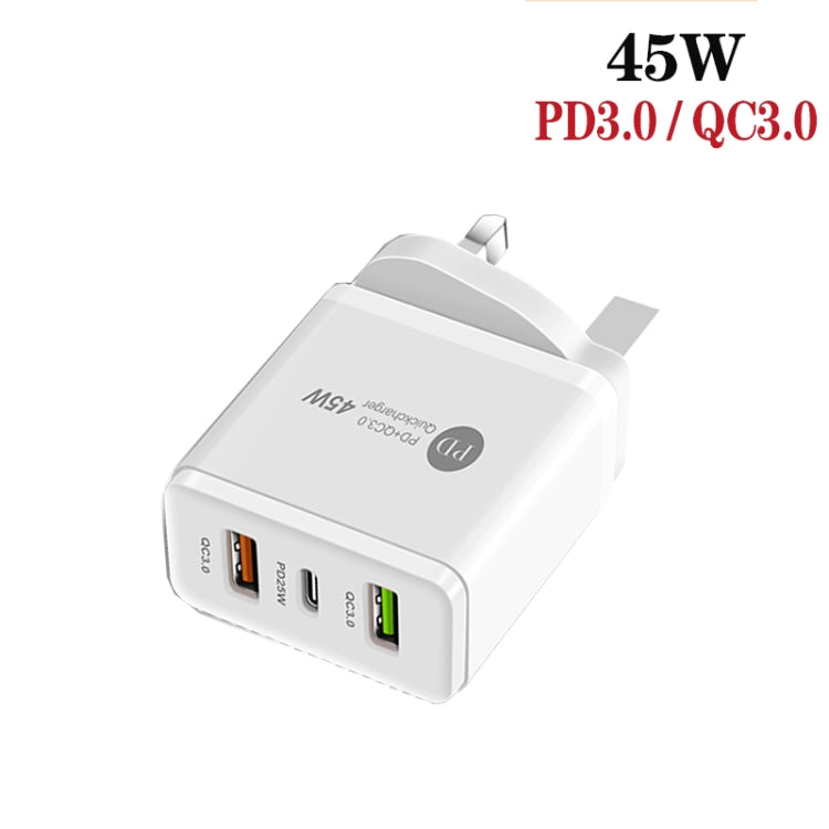 شاحن متعدد المنافذ USB بقدرة 45W PD3.0 + 2 × QC3.0 مع كابل Type-C إلى Type-C، قابس UK، قابس UK + كابل Type-C إلى Type-C