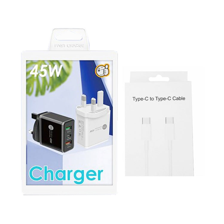 شاحن متعدد المنافذ USB بقدرة 45W PD3.0 + 2 × QC3.0 مع كابل Type-C إلى Type-C، قابس UK، قابس UK + كابل Type-C إلى Type-C