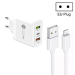 شاحن متعدد المنافذ USB بقوة 45 واط PD25W + 2 × QC3.0 مع كابل USB إلى 8 سنون، قابس الاتحاد الأوروبي، قابس الاتحاد الأوروبي + كابل USB إلى 8 سنون
