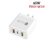 شاحن متعدد المنافذ USB بقدرة 45W PD25W + 2 × QC3.0 مع كابل USB إلى Type-C، قابس US، قابس US + كابل USB إلى Type-C