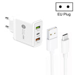 شاحن متعدد المنافذ USB بقدرة 45W PD25W + 2 × QC3.0 مع كابل USB إلى Type-C، قابس EU، قابس EU + كابل USB إلى Type-C