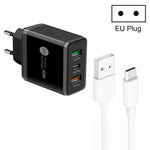شاحن متعدد المنافذ USB بقدرة 45W PD25W + 2 × QC3.0 مع كابل USB إلى Type-C، قابس EU، قابس EU + كابل USB إلى Type-C