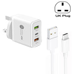 شاحن متعدد المنافذ USB بقدرة 45W PD25W + 2 × QC3.0 مع كابل USB إلى Type-C، قابس UK، قابس UK + كابل USB إلى Type-C