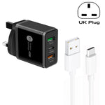شاحن متعدد المنافذ USB بقدرة 45W PD25W + 2 × QC3.0 مع كابل USB إلى Type-C، قابس UK، قابس UK + كابل USB إلى Type-C