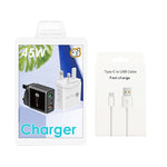 شاحن متعدد المنافذ USB بقدرة 45W PD25W + 2 × QC3.0 مع كابل USB إلى Type-C، قابس UK، قابس UK + كابل USB إلى Type-C