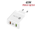 شاحن متعدد المنافذ USB بقدرة 45W PD25W + 2 × QC3.0 مع كابل USB إلى Micro USB، قابس EU، قابس EU + كابل USB إلى Micro USB