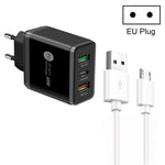 شاحن متعدد المنافذ USB بقدرة 45W PD25W + 2 × QC3.0 مع كابل USB إلى Micro USB، قابس EU، قابس EU + كابل USB إلى Micro USB