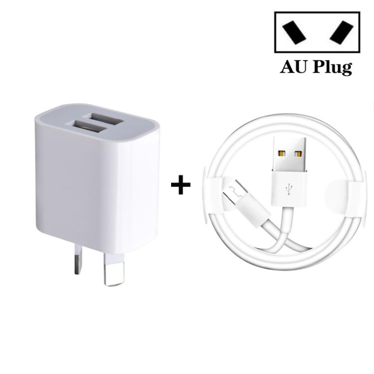 شاحن USB صغير بمنافذ مزدوجة مع كابل بيانات USB إلى Micro USB، قابس أستراليا، قابس أستراليا + كابل Micro USB