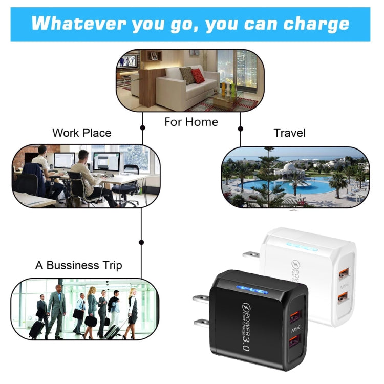 شاحن USB مزدوج المنفذ 36W QC3.0 مع كابل بيانات USB إلى Type-C بقوة 3A، قابس US، قابس US + كابل USB إلى Type-C