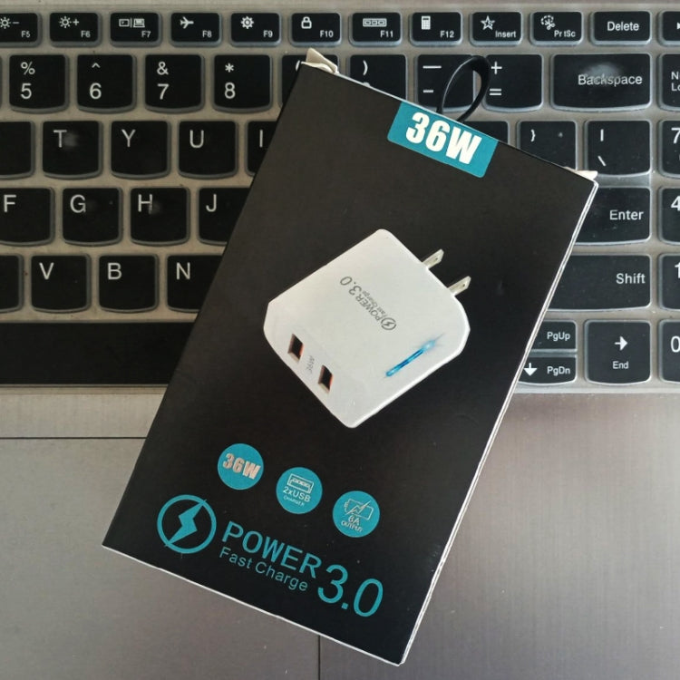 شاحن USB مزدوج المنفذ 36W QC3.0 مع كابل بيانات USB إلى Type-C بقوة 3A، قابس US، قابس US + كابل USB إلى Type-C