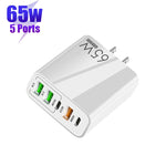 شاحن متعدد المنافذ USB بقوة 65 واط مع منفذين PD Type-C + 3 منافذ USB للهواتف والأجهزة اللوحية، قابس الولايات المتحدة، قابس الولايات المتحدة