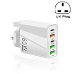 شاحن متعدد المنافذ USB بقوة 65 واط مع منفذين PD Type-C + 3 منافذ USB للهواتف والأجهزة اللوحية، قابس المملكة المتحدة، قابس المملكة المتحدة