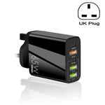 شاحن متعدد المنافذ USB بقوة 65 واط مع منفذين PD Type-C + 3 منافذ USB للهواتف والأجهزة اللوحية، قابس المملكة المتحدة، قابس المملكة المتحدة