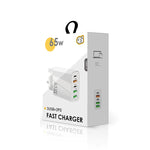 شاحن متعدد المنافذ USB بقوة 65 واط مع منفذين PD Type-C + 3 منافذ USB للهواتف والأجهزة اللوحية، قابس المملكة المتحدة، قابس المملكة المتحدة