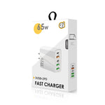 شاحن متعدد المنافذ 65 واط مزدوج PD Type-C + 3 منافذ USB مع كابل بيانات Type-C إلى Type-C بقوة 3A، قابس أمريكي، قابس أمريكي + كابل Type-C إلى Type-C