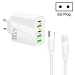 شاحن متعدد المنافذ بقدرة 65W مع منفذ PD مزدوج Type-C + 3 منافذ USB مع كابل بيانات Type-C إلى Type-C بقوة 3A، قابس US، قابس EU + كابل Type-C إلى Type-C