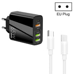 شاحن متعدد المنافذ بقدرة 65W مع منفذ PD مزدوج Type-C + 3 منافذ USB مع كابل بيانات Type-C إلى Type-C بقوة 3A، قابس US، قابس EU + كابل Type-C إلى Type-C