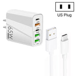 شاحن متعدد المنافذ 65 واط مزدوج PD Type-C + 3 منافذ USB مع كابل بيانات USB إلى Type-C بقوة 3A، قابس أمريكي، قابس أمريكي + كابل USB إلى Type-C