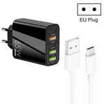 شاحن متعدد المنافذ 65 واط مزدوج PD Type-C + 3 منافذ USB مع كابل بيانات USB إلى Type-C بقوة 3A، قابس أوروبي، قابس أوروبي + كابل USB إلى Type-C