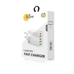 شاحن متعدد المنافذ 65 واط مزدوج PD Type-C + 3 منافذ USB مع كابل بيانات USB إلى Micro USB بقوة 3A، قابس أوروبي، قابس أوروبي + كابل USB إلى Micro USB